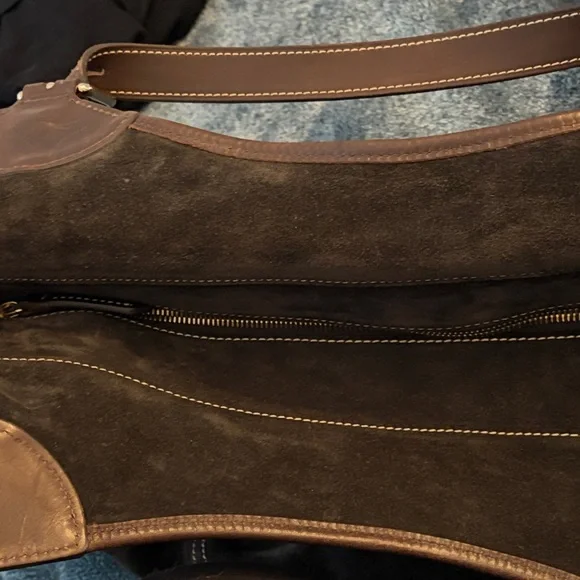 Charcoal Grey Suede with Brown Leather Handle Shoulder Bag - Picture 6 of 7